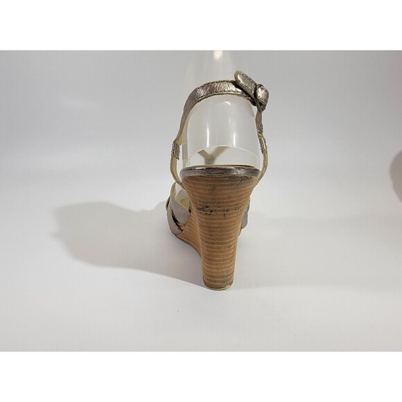 HHP Women's Size 8.5 Seychelles Silver Leather Strappy Wedge Heels Shoes Pumps‎ - Picture 3 of 11